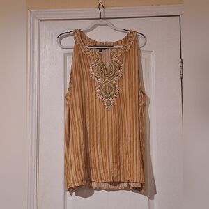 NWT 3XL Striped Sleeveless‎ Top with Embroidery
